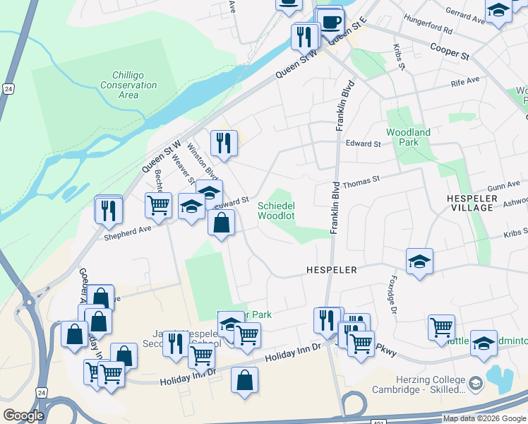 map of restaurants, bars, coffee shops, grocery stores, and more near 145 Glenforest Road in Cambridge