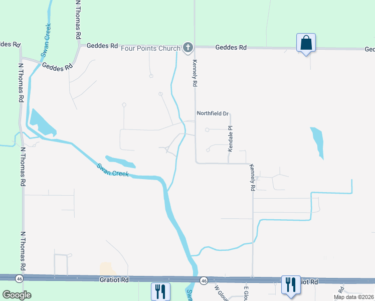 map of restaurants, bars, coffee shops, grocery stores, and more near 967 Kennely Road in Saginaw