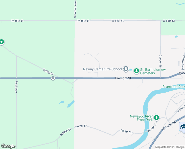 map of restaurants, bars, coffee shops, grocery stores, and more near 838 Fremont Street in Newaygo