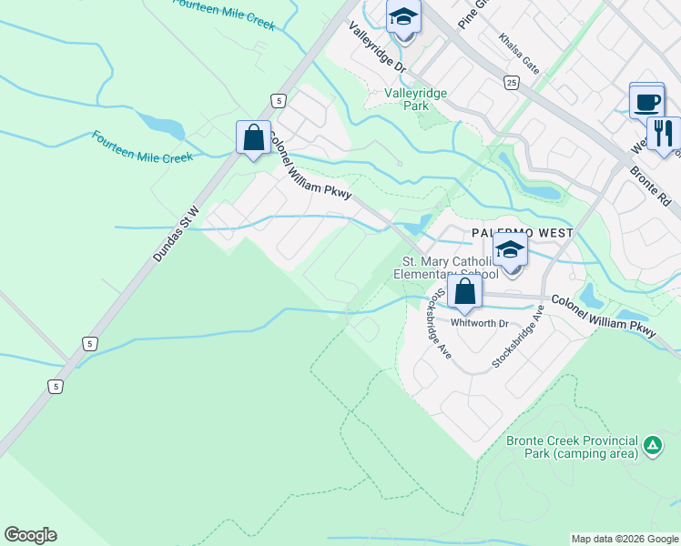 map of restaurants, bars, coffee shops, grocery stores, and more near 3372 Liptay Avenue in Oakville