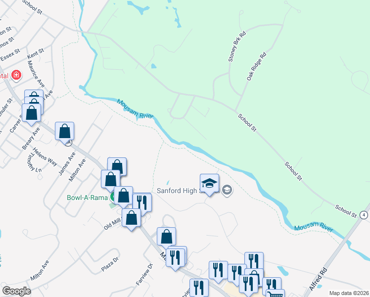 map of restaurants, bars, coffee shops, grocery stores, and more near in Sanford