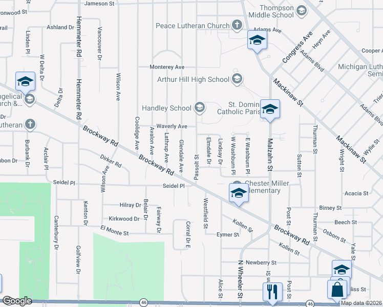 map of restaurants, bars, coffee shops, grocery stores, and more near 1095 Passolt Street in Saginaw