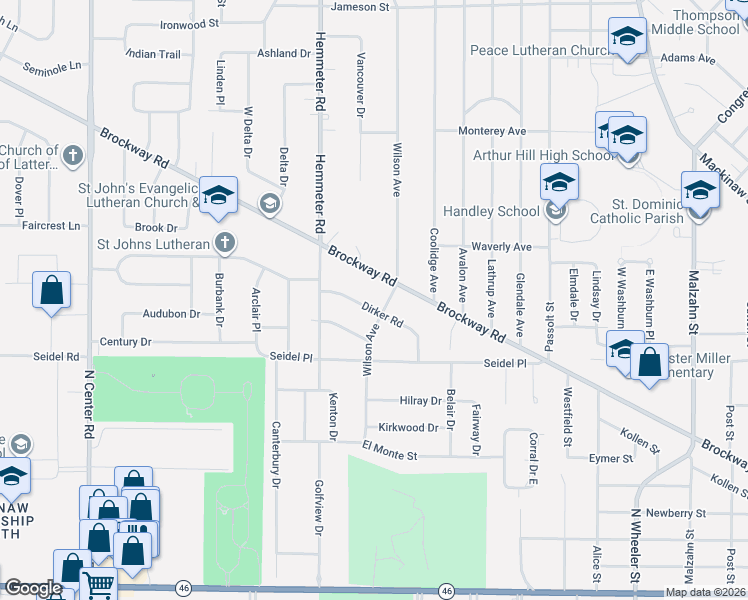 map of restaurants, bars, coffee shops, grocery stores, and more near 4410 Forsythe Road in Saginaw