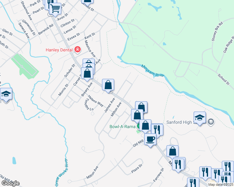 map of restaurants, bars, coffee shops, grocery stores, and more near 8 Dorrington Avenue in Sanford