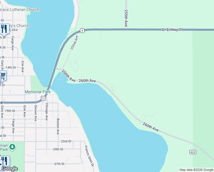 map of restaurants, bars, coffee shops, grocery stores, and more near 1515-12075 County Road M56 in Spirit Lake