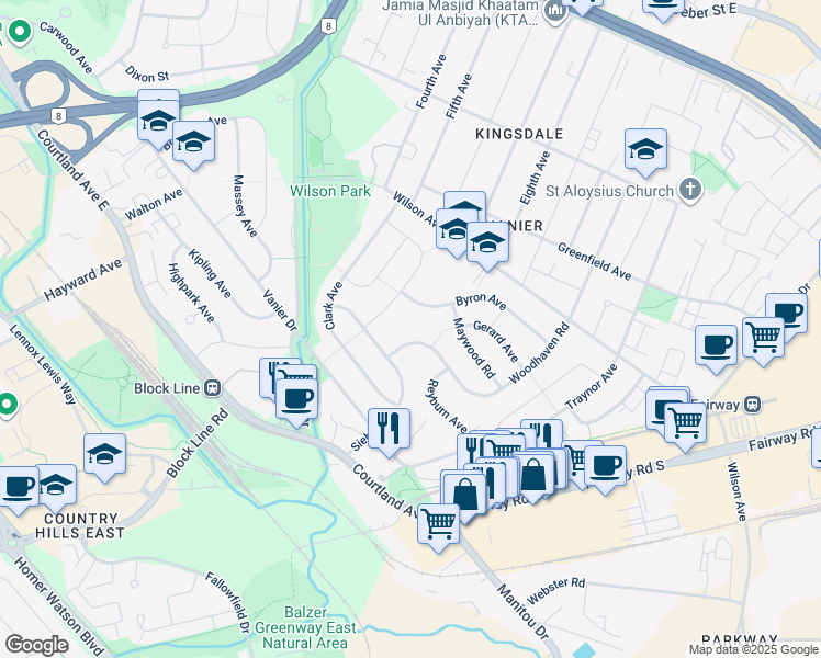 map of restaurants, bars, coffee shops, grocery stores, and more near in Kitchener