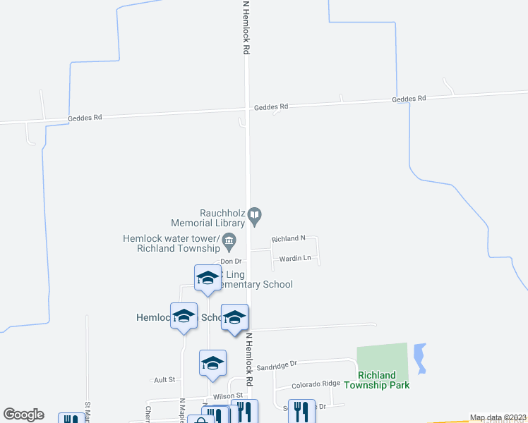 map of restaurants, bars, coffee shops, grocery stores, and more near 1200 North Hemlock Road in Hemlock