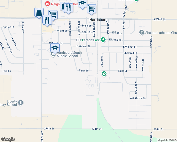 map of restaurants, bars, coffee shops, grocery stores, and more near 614 Prairie Street in Harrisburg
