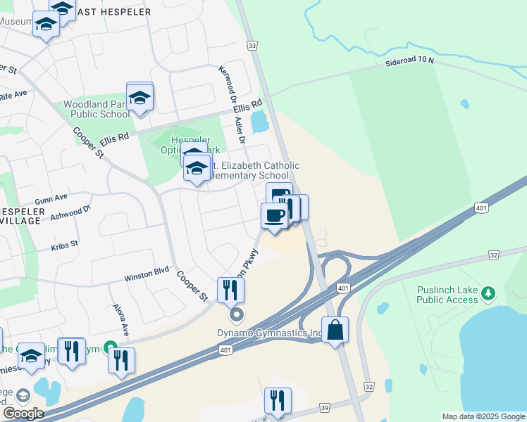 map of restaurants, bars, coffee shops, grocery stores, and more near 55 Houghton Street in Cambridge