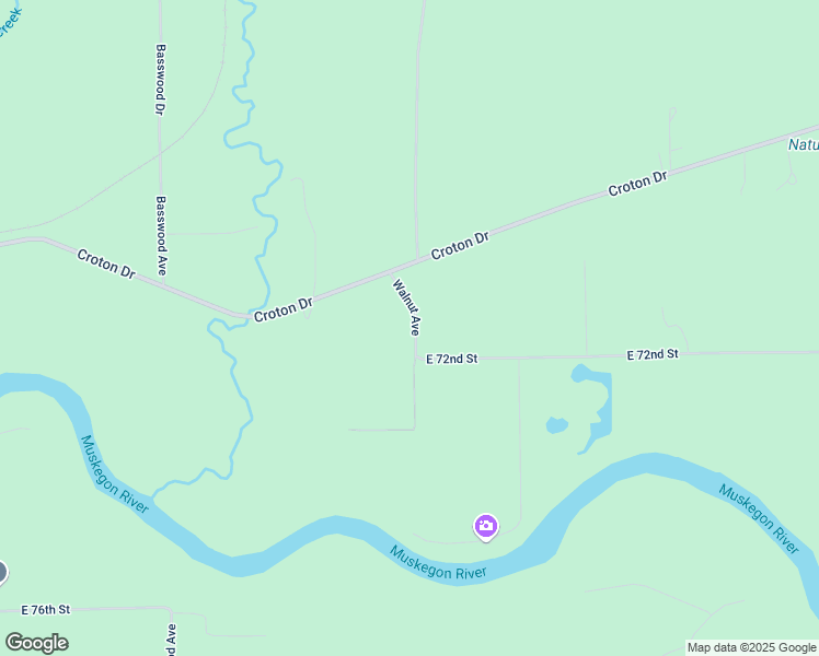 map of restaurants, bars, coffee shops, grocery stores, and more near 7175 Walnut Avenue in Newaygo