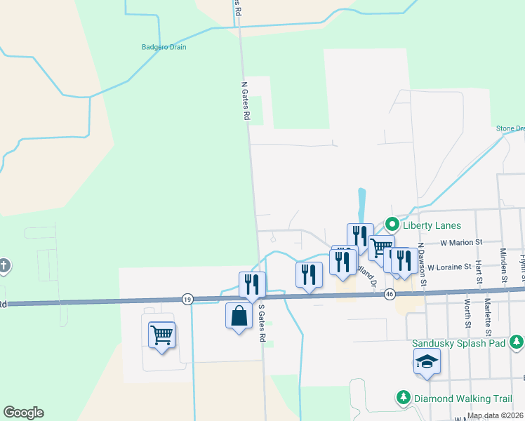 map of restaurants, bars, coffee shops, grocery stores, and more near 492 Wedgeway Court in Sandusky