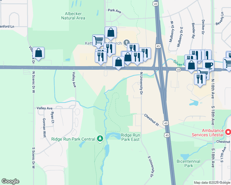 map of restaurants, bars, coffee shops, grocery stores, and more near Ice Age National Scenic Trail in Washington County