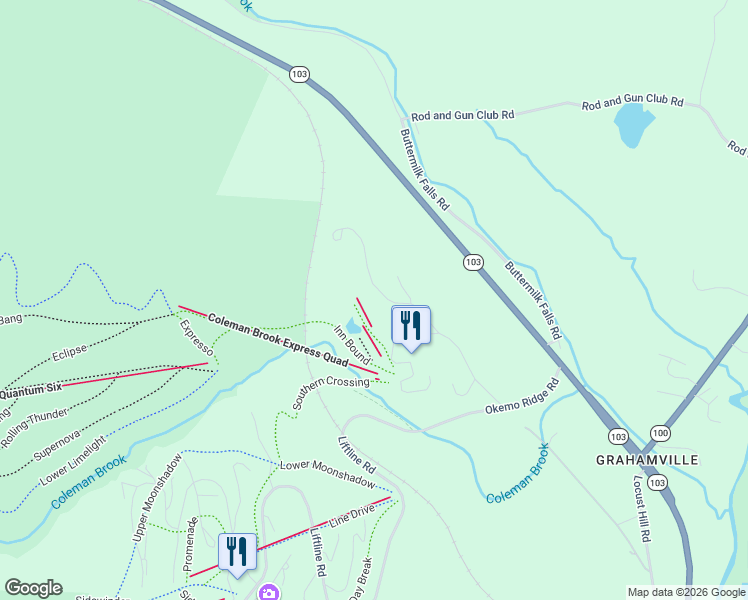 map of restaurants, bars, coffee shops, grocery stores, and more near 193 Jackson Gore Road in Windsor County