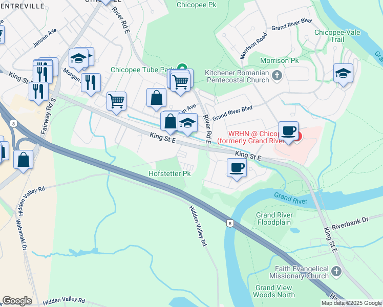 map of restaurants, bars, coffee shops, grocery stores, and more near 15 Hofstetter Avenue in Kitchener