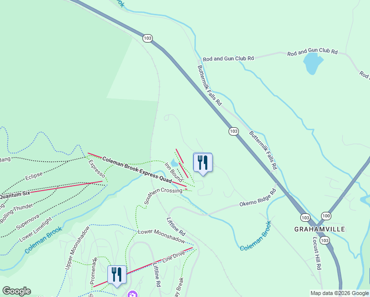 map of restaurants, bars, coffee shops, grocery stores, and more near 193 Jackson Gore Road in Windsor County