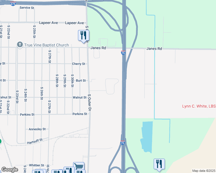 map of restaurants, bars, coffee shops, grocery stores, and more near 1224 Genei Court in Saginaw