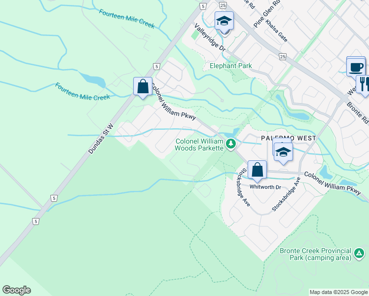 map of restaurants, bars, coffee shops, grocery stores, and more near 3246 Liptay Avenue in Oakville