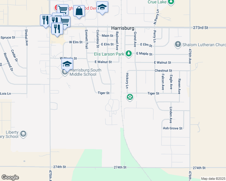 map of restaurants, bars, coffee shops, grocery stores, and more near 614 Prairie Street in Harrisburg