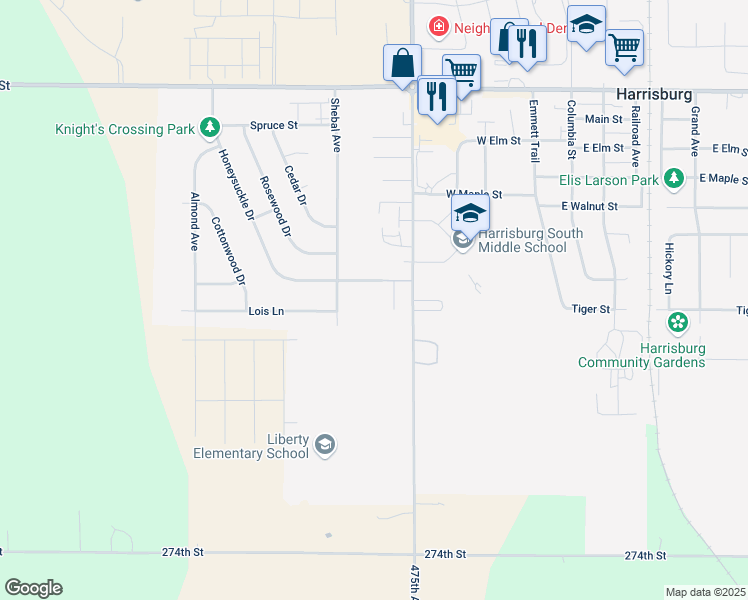 map of restaurants, bars, coffee shops, grocery stores, and more near 415 Honeysuckle Drive in Harrisburg
