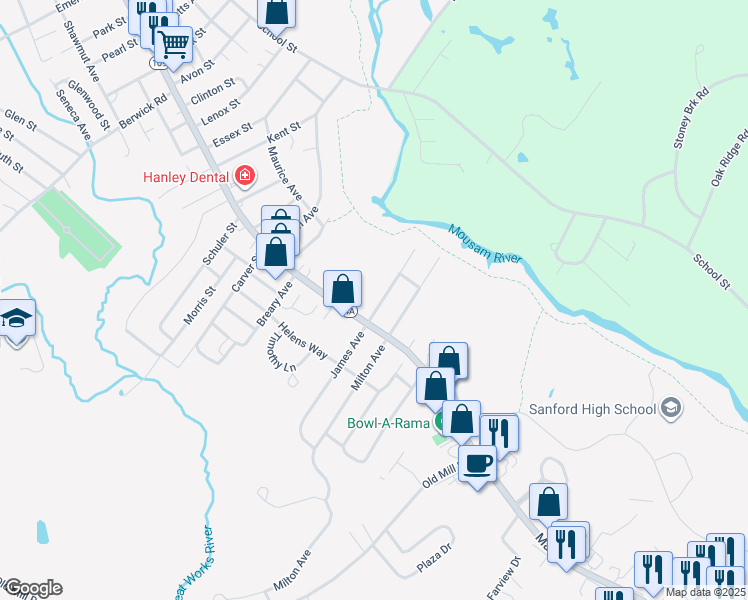 map of restaurants, bars, coffee shops, grocery stores, and more near 8 Dorrington Avenue in Sanford