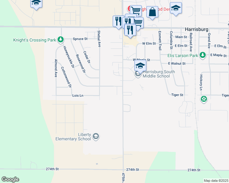 map of restaurants, bars, coffee shops, grocery stores, and more near 415 Honeysuckle Drive in Harrisburg