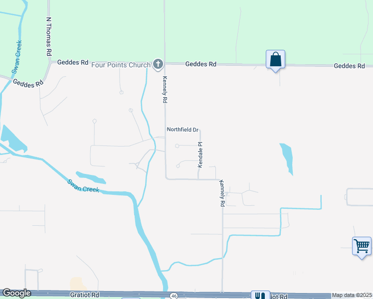 map of restaurants, bars, coffee shops, grocery stores, and more near 9157 Kennedy Court in Saginaw