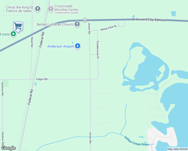 map of restaurants, bars, coffee shops, grocery stores, and more near 18520 Edgar Road in Howard City