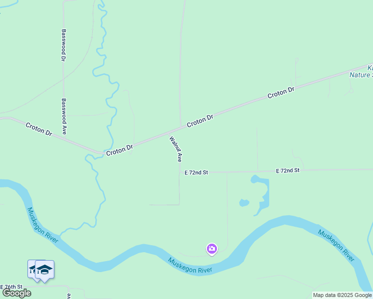 map of restaurants, bars, coffee shops, grocery stores, and more near 7175 Walnut Avenue in Newaygo