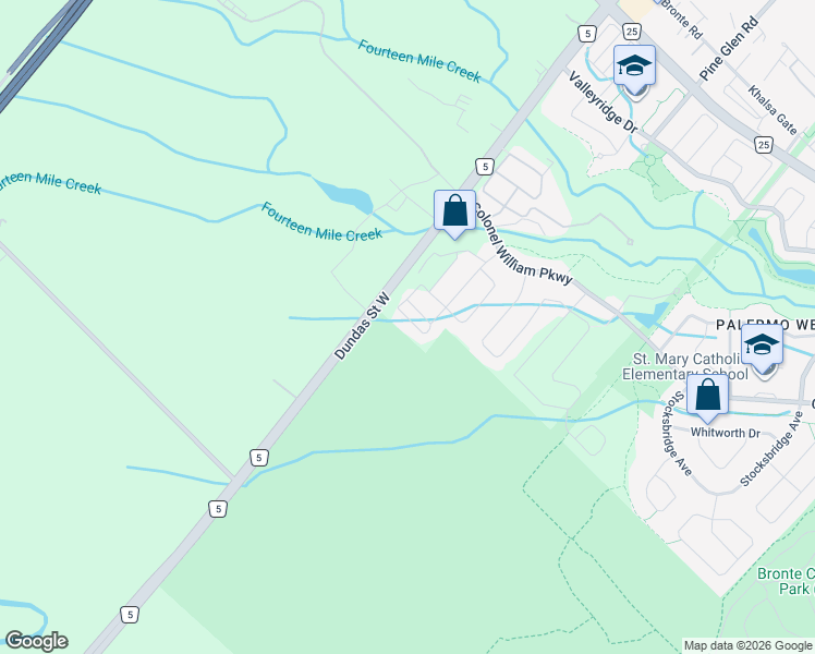 map of restaurants, bars, coffee shops, grocery stores, and more near 2358 Natasha Circle in Oakville