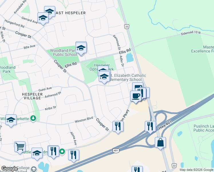 map of restaurants, bars, coffee shops, grocery stores, and more near Adler Drive in Cambridge