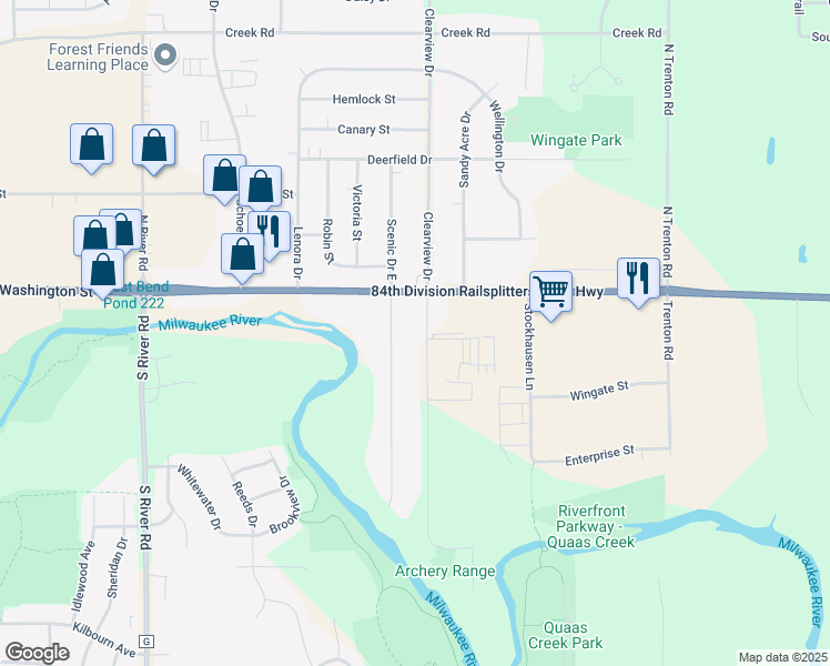 map of restaurants, bars, coffee shops, grocery stores, and more near 304 Municipal Drive in West Bend