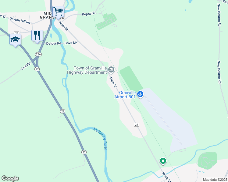 map of restaurants, bars, coffee shops, grocery stores, and more near 1269 County Road 24 in Granville