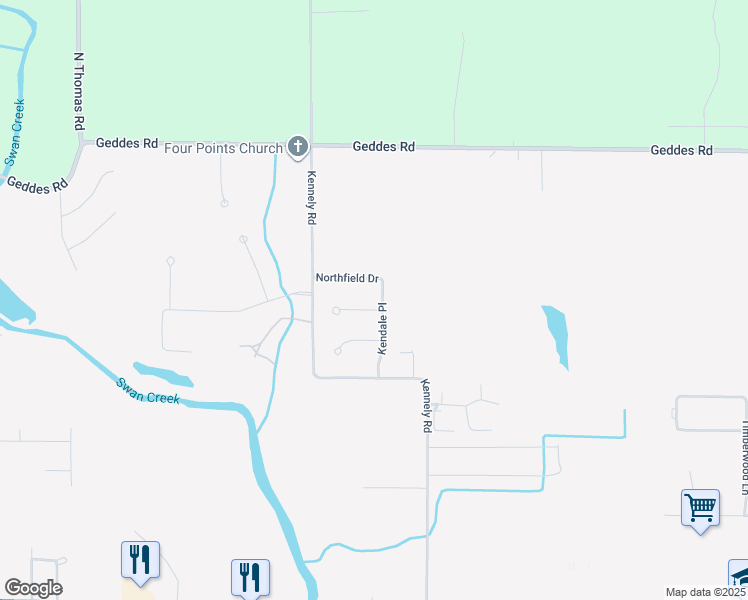 map of restaurants, bars, coffee shops, grocery stores, and more near 9157 Kennedy Court in Saginaw