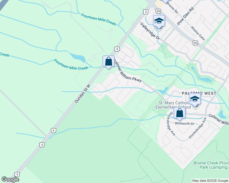 map of restaurants, bars, coffee shops, grocery stores, and more near 3246 Saltaire Crescent in Oakville