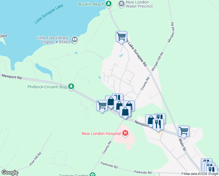map of restaurants, bars, coffee shops, grocery stores, and more near 144 Hilltop Place in New London