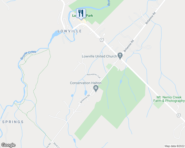 map of restaurants, bars, coffee shops, grocery stores, and more near Willowgrove Trail in Burlington