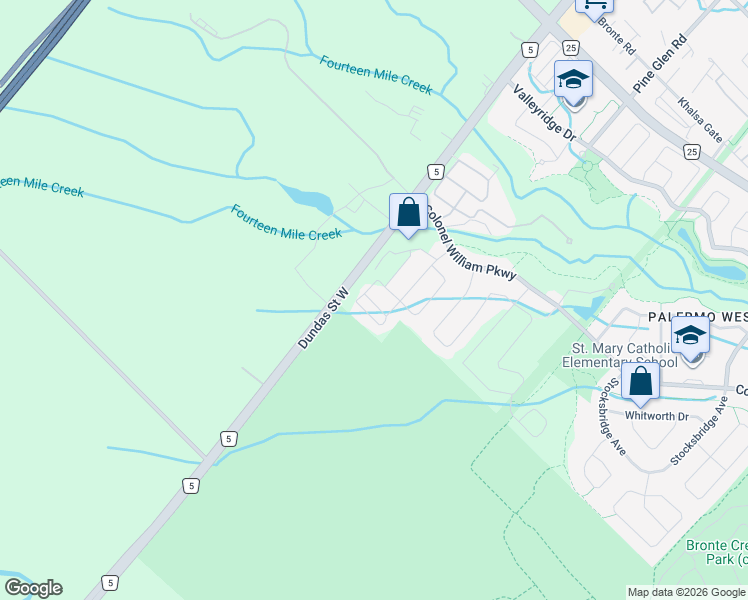 map of restaurants, bars, coffee shops, grocery stores, and more near 2479 Elder Lane in Oakville
