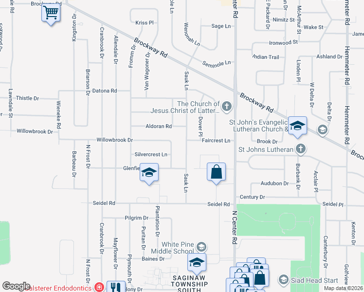 map of restaurants, bars, coffee shops, grocery stores, and more near 1275 Sauk Lane in Saginaw