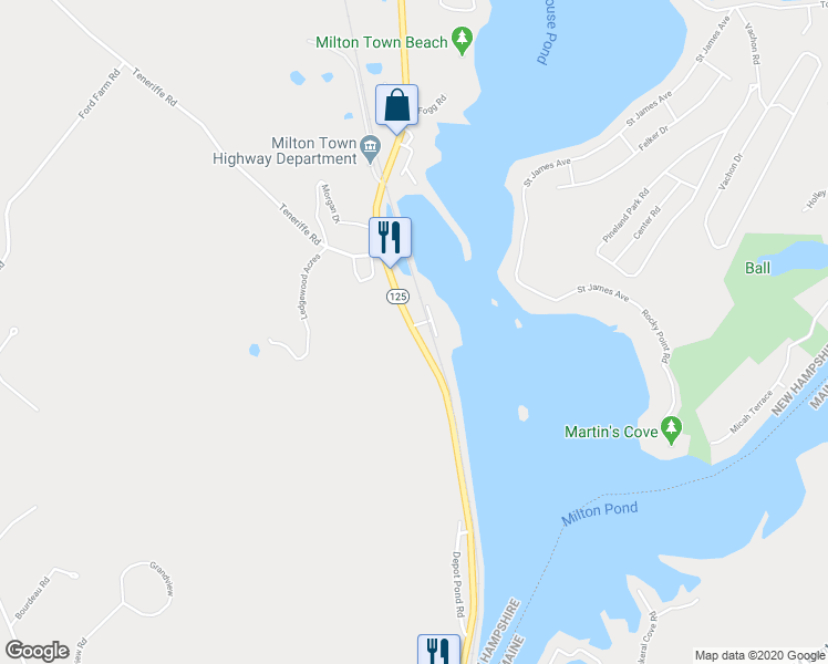map of restaurants, bars, coffee shops, grocery stores, and more near 1370 Main Street in Milton