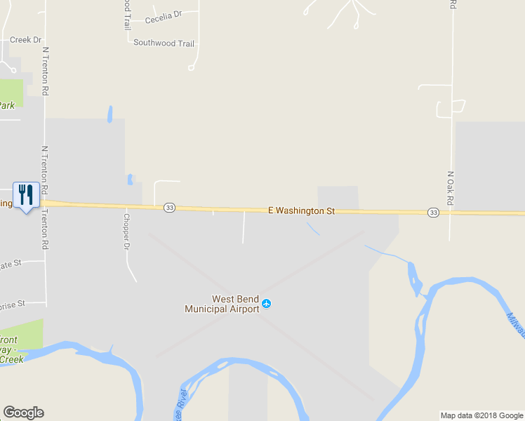 map of restaurants, bars, coffee shops, grocery stores, and more near 2123 East Washington Street in West Bend