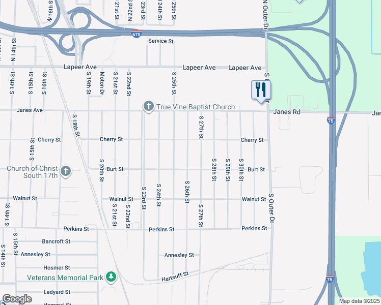 map of restaurants, bars, coffee shops, grocery stores, and more near 426 South 26th Street in Saginaw