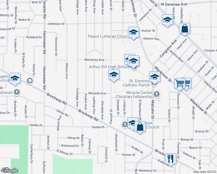 map of restaurants, bars, coffee shops, grocery stores, and more near 1301 Passolt Street in Saginaw