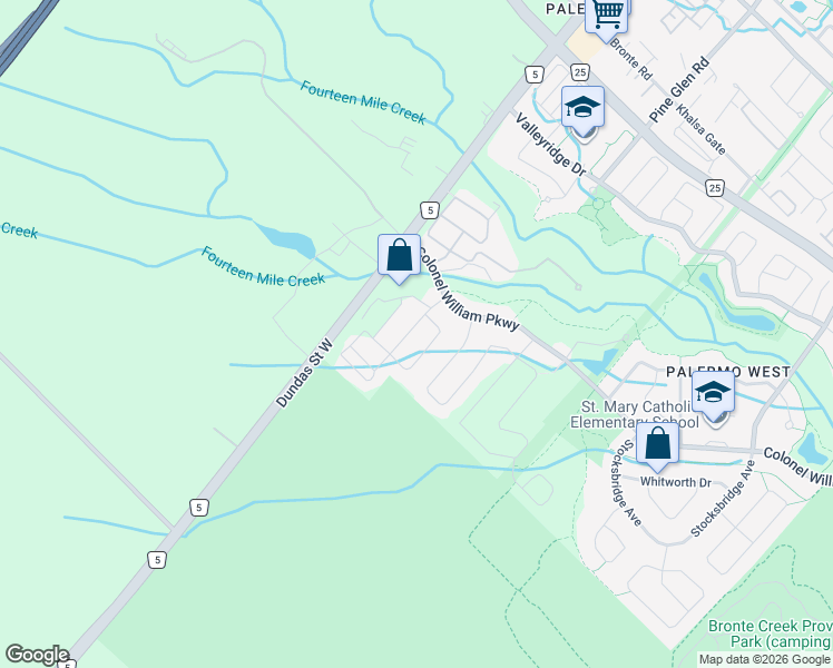 map of restaurants, bars, coffee shops, grocery stores, and more near 3304 Stalybridge Drive in Oakville