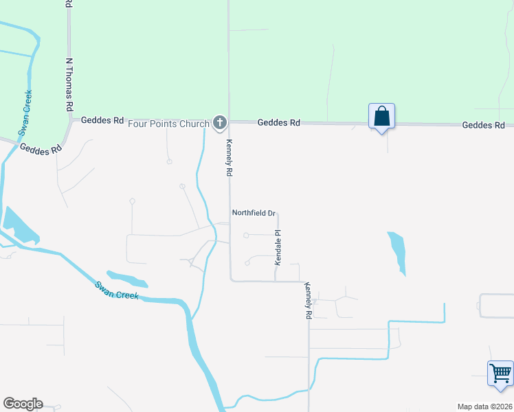 map of restaurants, bars, coffee shops, grocery stores, and more near 9166 Northfield Drive in Saginaw