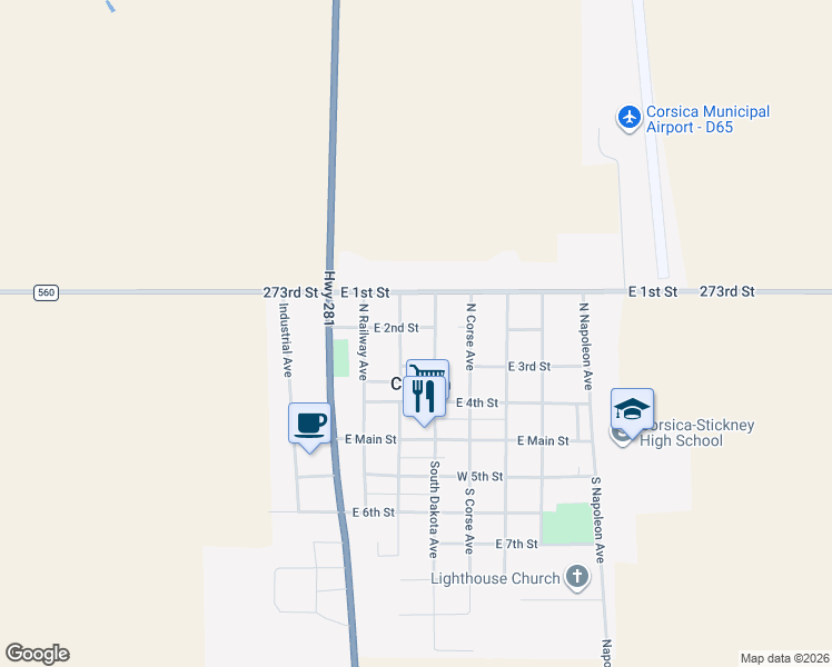 map of restaurants, bars, coffee shops, grocery stores, and more near 245 East 2nd Street in Corsica