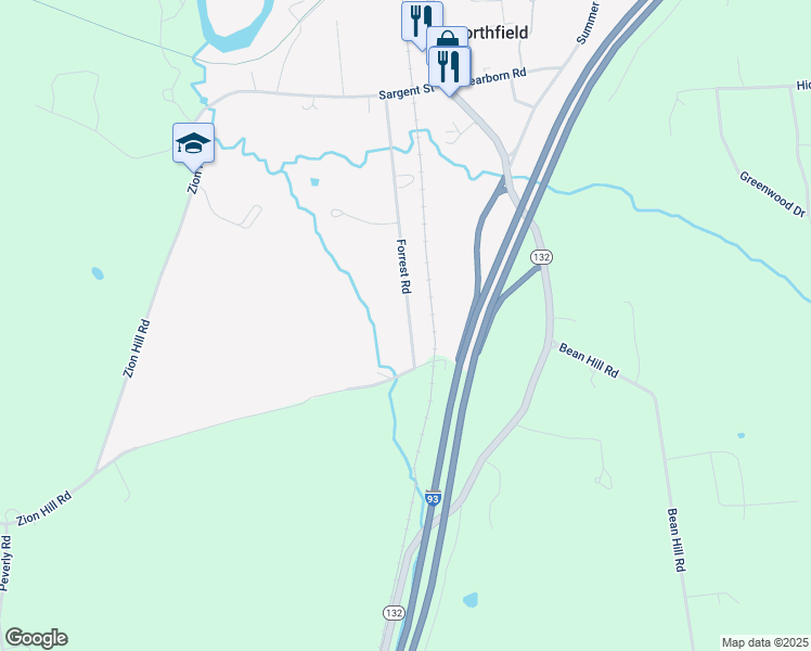 map of restaurants, bars, coffee shops, grocery stores, and more near 95 Forrest Road in Northfield