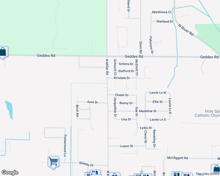 map of restaurants, bars, coffee shops, grocery stores, and more near 1260 North Miller Road in Saginaw