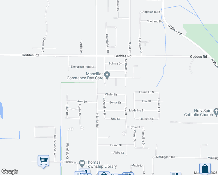 map of restaurants, bars, coffee shops, grocery stores, and more near 1260 Grissom Court in Saginaw