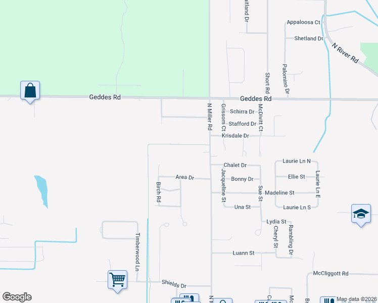 map of restaurants, bars, coffee shops, grocery stores, and more near 1277 North Miller Road in Saginaw