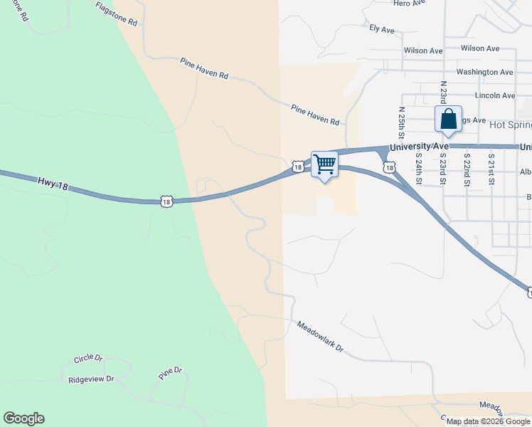 map of restaurants, bars, coffee shops, grocery stores, and more near Clubhouse Drive in Hot Springs